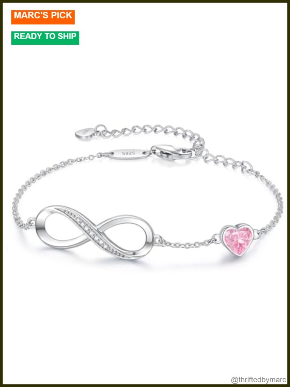 925 Sterling Silver Infinity Birthstone Bracelet Adjustable Lobster Clasp
